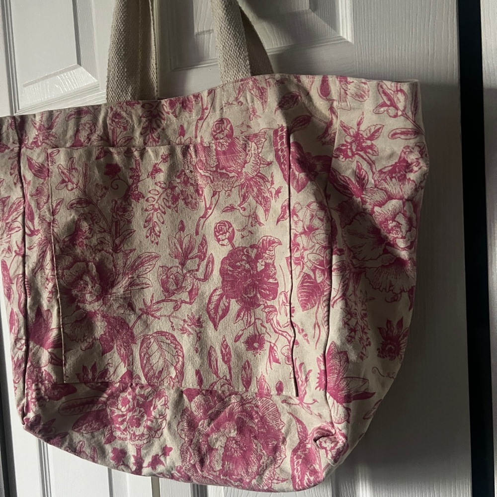 Floral Canvas Tote Bag in Pink and Cream - Picture 4 of 8